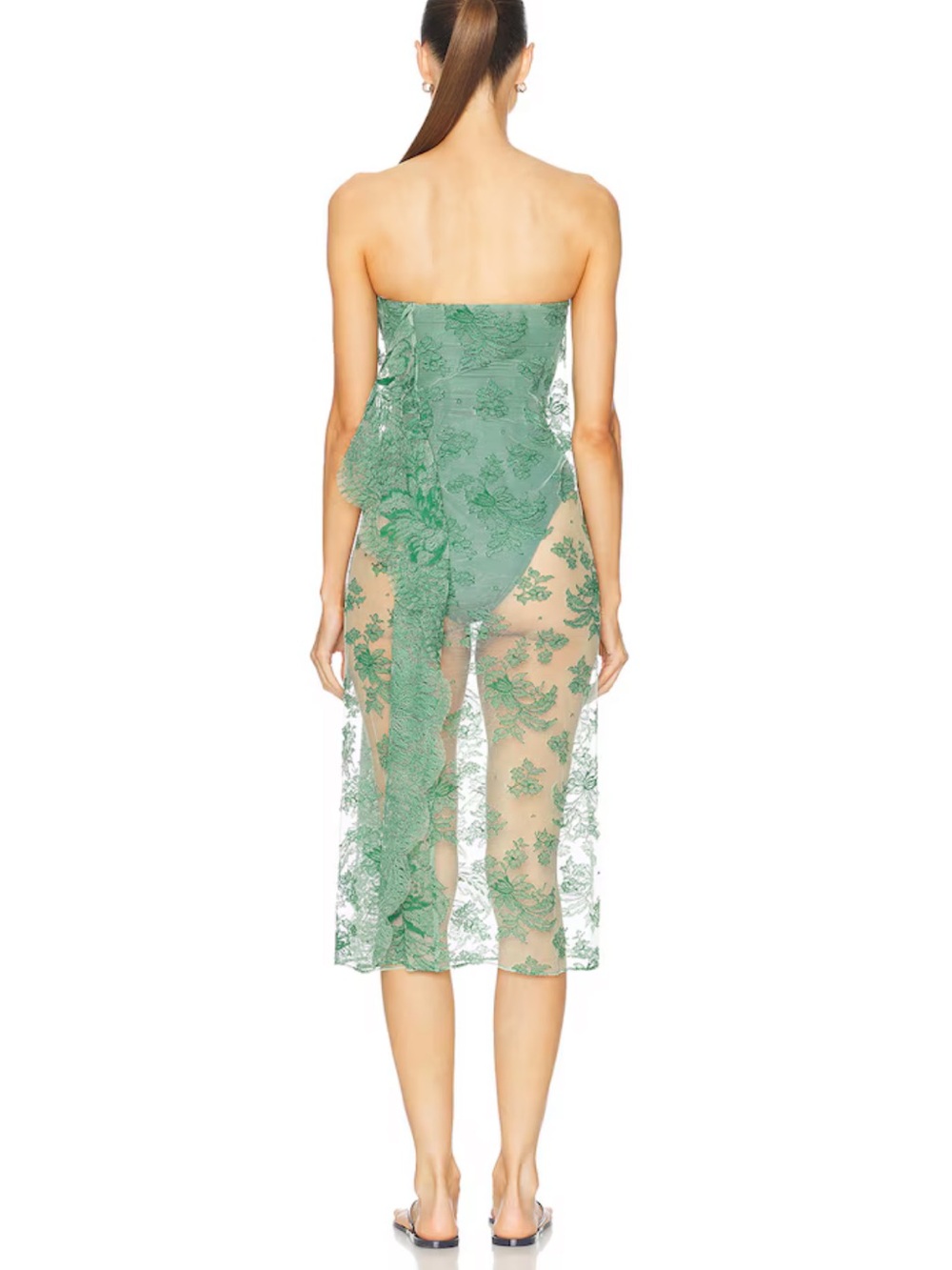 Christopher Esber Floating Lace Strapless Dress - Evergreen - Picture 11 of 12